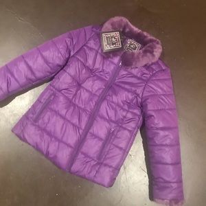 MWTG Girls 16 Purple Puffer Faux Fur Jacket Coat